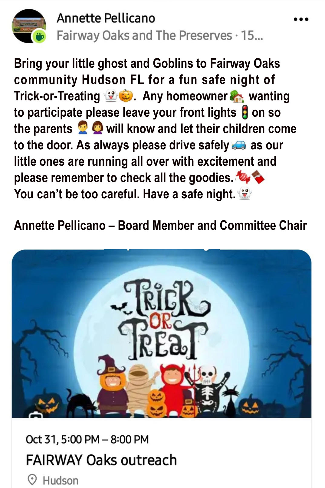 Trick or Treat at Fairway Oaks Hudson Florida Trick or Treat at Fairway Oaks Hudson Florida